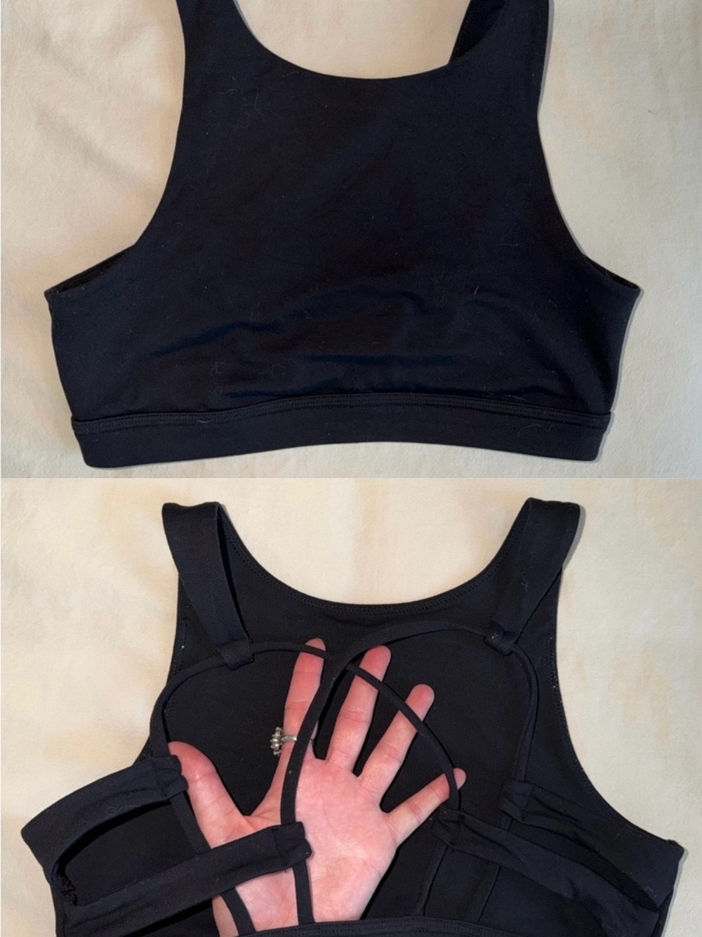 aerie Black High-Neck Sports Bra with back detail